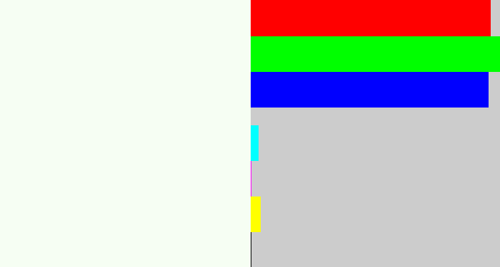 Hex color #f6fef3 - pale grey