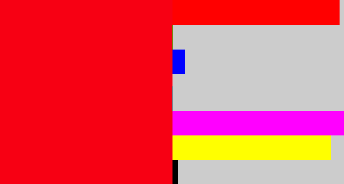 Hex color #f70013 - bright red