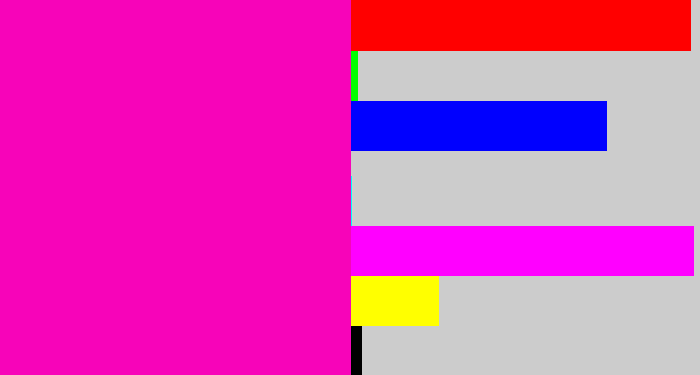 Hex color #f704b9 - bright pink