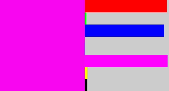 Hex color #f706ef - bright magenta