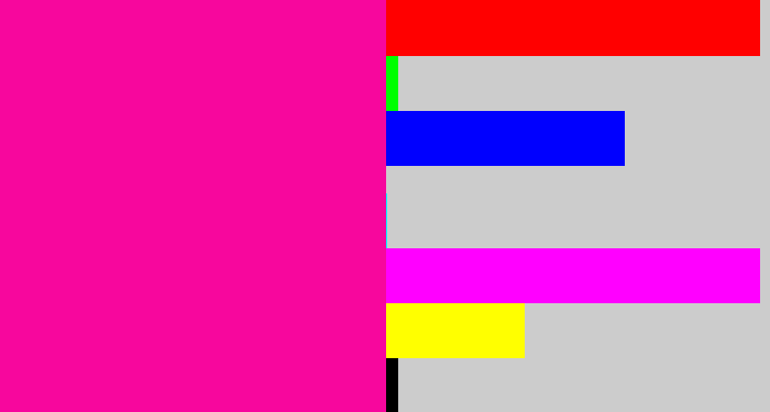 Hex color #f7079d - neon pink