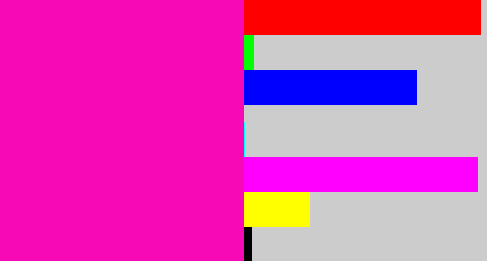 Hex color #f709b5 - bright pink