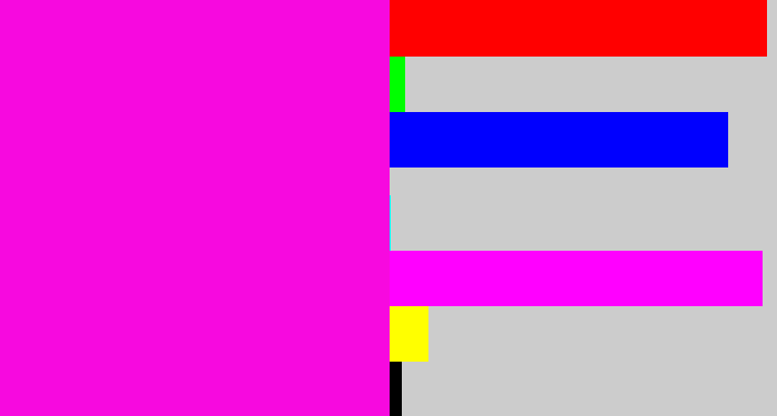 Hex color #f709df - bright magenta