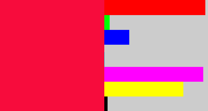 Hex color #f70c3c - neon red