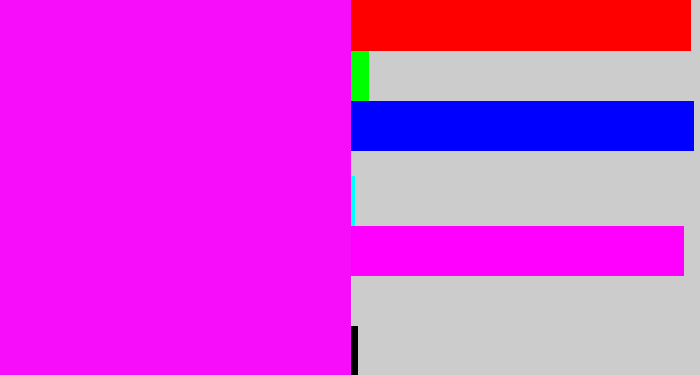 Hex color #f70dfa - bright magenta