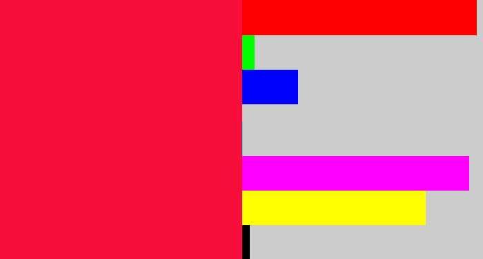 Hex color #f70e3b - neon red