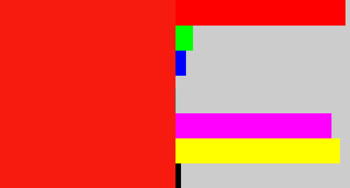 Hex color #f71a0f - vermillion