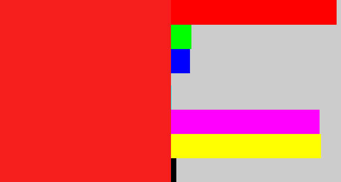 Hex color #f71f1d - vermillion