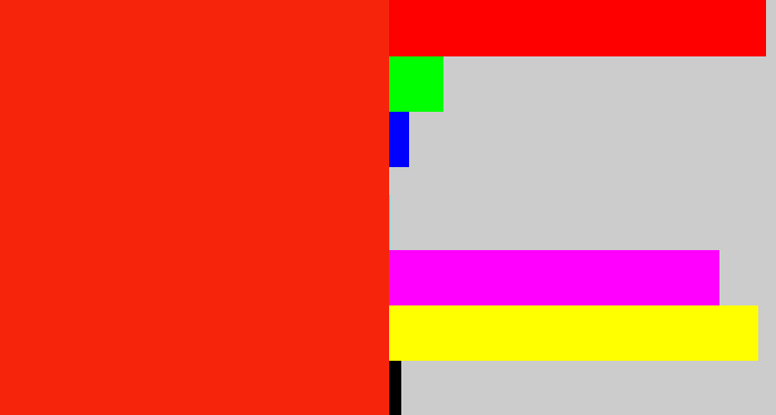Hex color #f7240c - vermillion