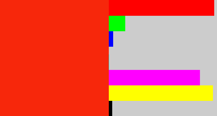 Hex color #f7270b - vermillion