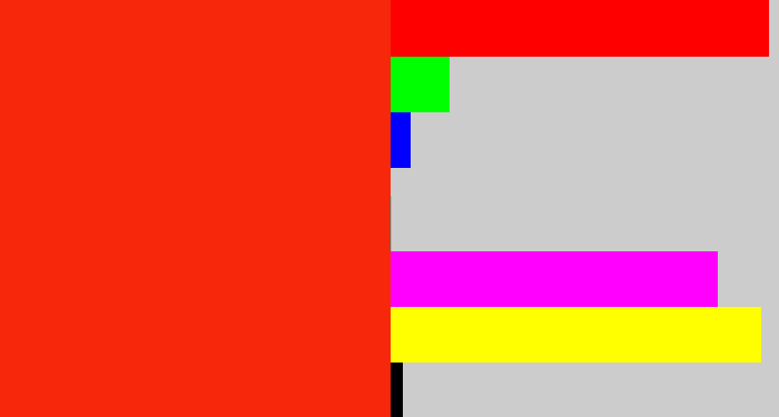 Hex color #f7270c - vermillion