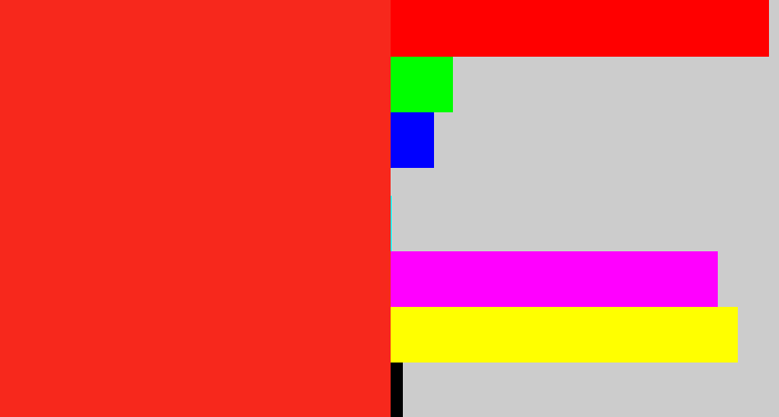 Hex color #f7281c - vermillion
