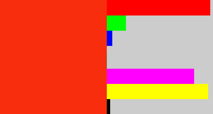Hex color #f72d0d - vermillion