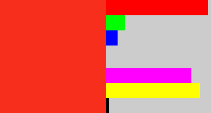 Hex color #f72e1c - vermillion