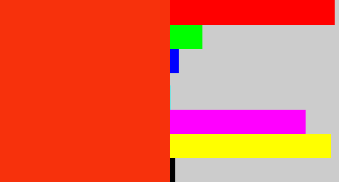 Hex color #f7310c - vermillion