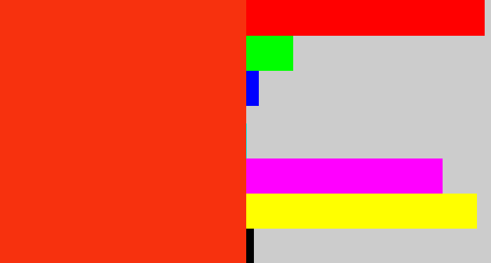 Hex color #f7310e - vermillion