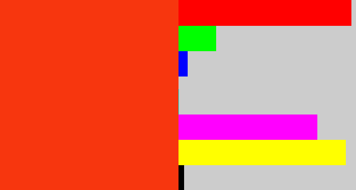 Hex color #f7360e - vermillion