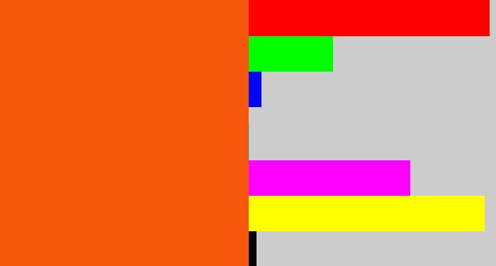 Hex color #f7560d - bright orange