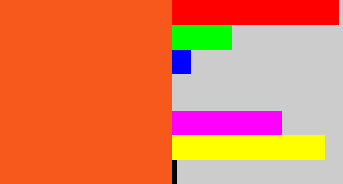 Hex color #f7581b - reddish orange