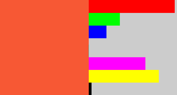 Hex color #f75834 - orangey red