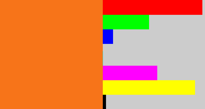 Hex color #f77419 - orange