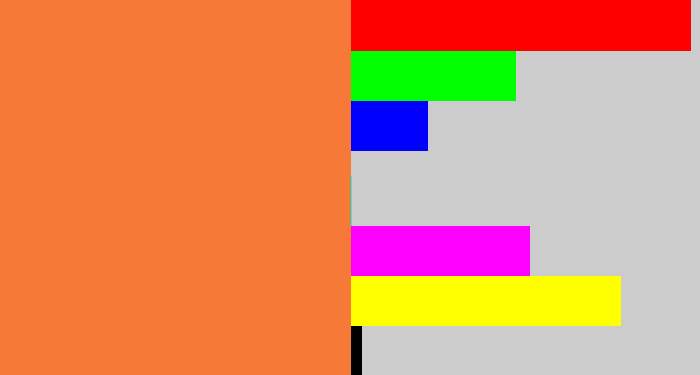 Hex color #f77938 - dusty orange