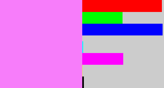 Hex color #f77dfa - purply pink