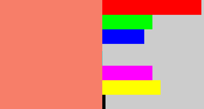 Hex color #f77e69 - salmon