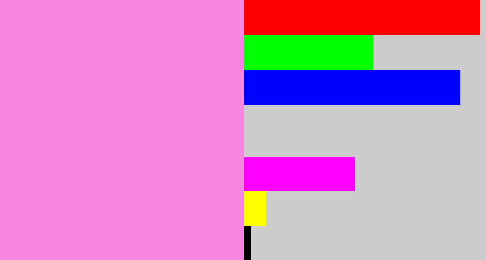 Hex color #f786e2 - purply pink