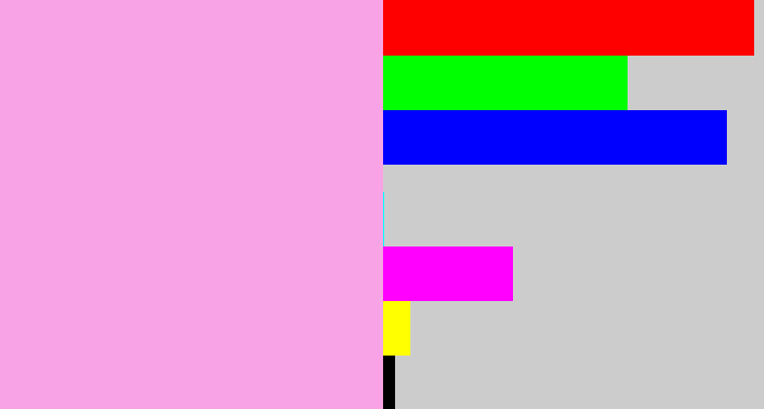 Hex color #f7a3e5 - powder pink