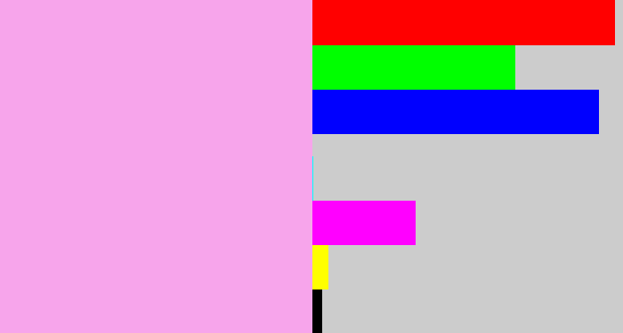 Hex color #f7a5eb - powder pink