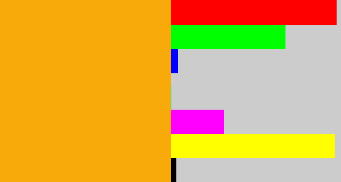 Hex color #f7aa0a - yellowish orange