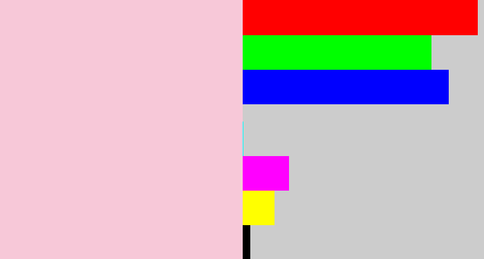 Hex color #f7c8d8 - pale pink