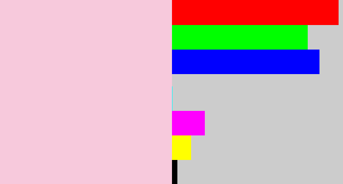 Hex color #f7c9dc - pale pink