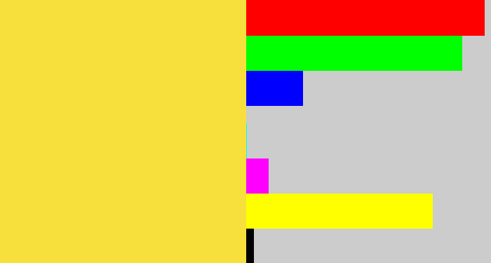Hex color #f7e03b - off yellow