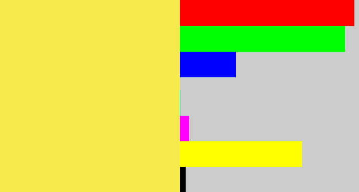 Hex color #f7ea4f - off yellow