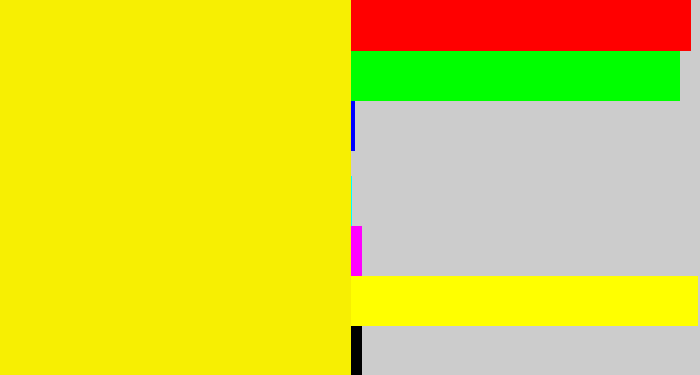 Hex color #f7ef02 - bright yellow