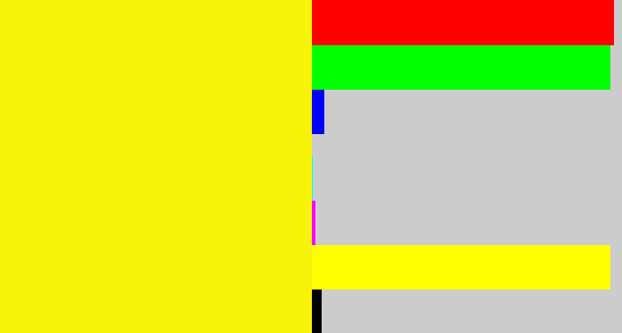Hex color #f7f409 - bright yellow