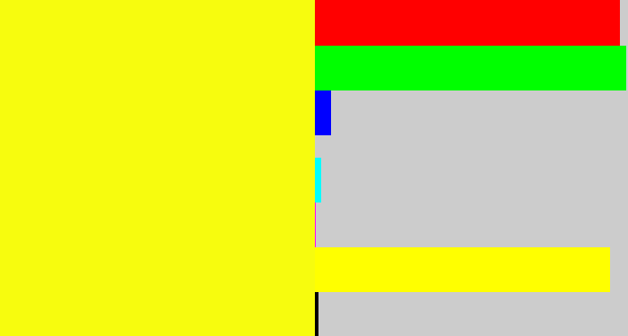 Hex color #f7fc0e - yellow