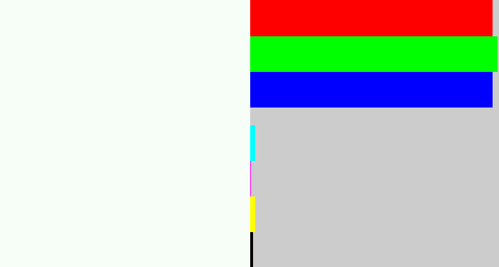 Hex color #f7fdf7 - pale grey