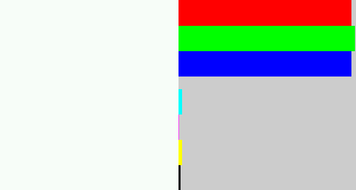 Hex color #f7fdf8 - pale grey