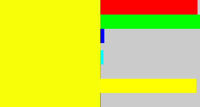 Hex color #f7fe0b - yellow