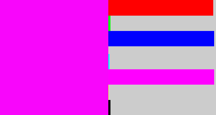 Hex color #f806fb - bright magenta