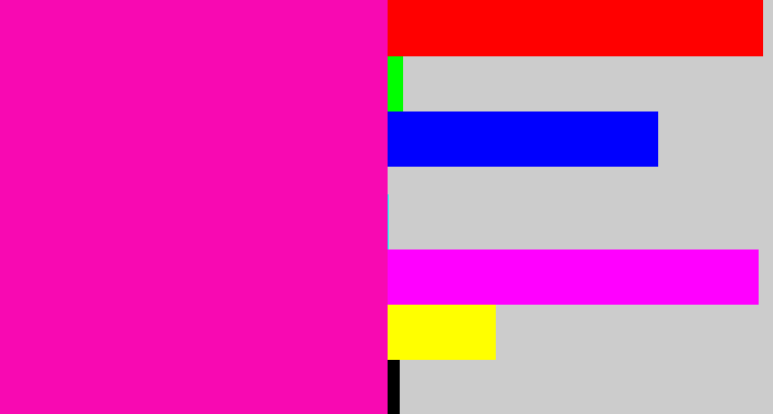 Hex color #f809b2 - bright pink