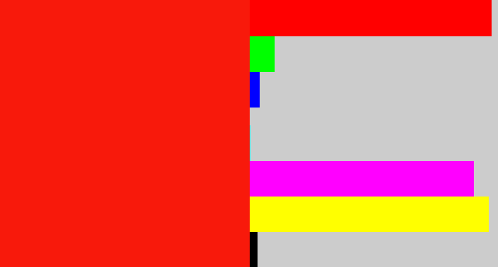 Hex color #f8190b - vermillion