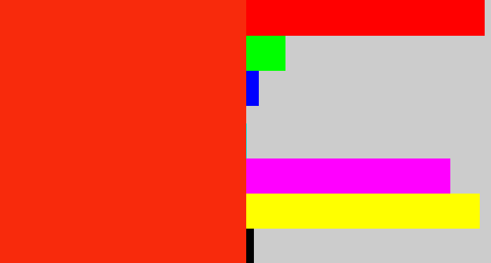 Hex color #f82a0c - vermillion
