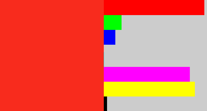 Hex color #f82b1d - vermillion