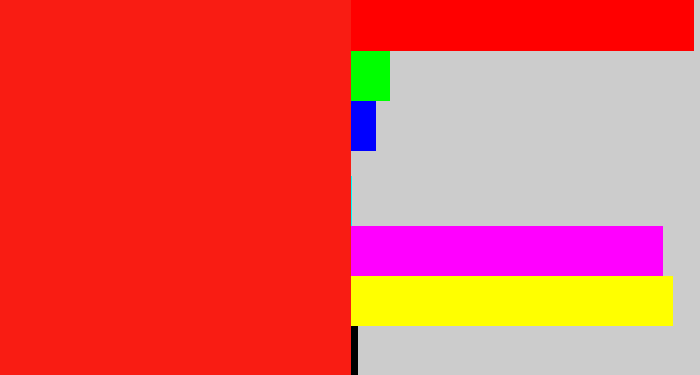 Hex color #f91c13 - vermillion