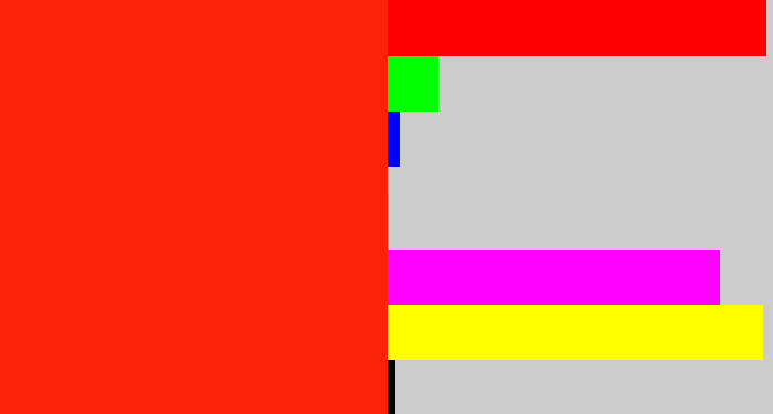 Hex color #f92208 - vermillion