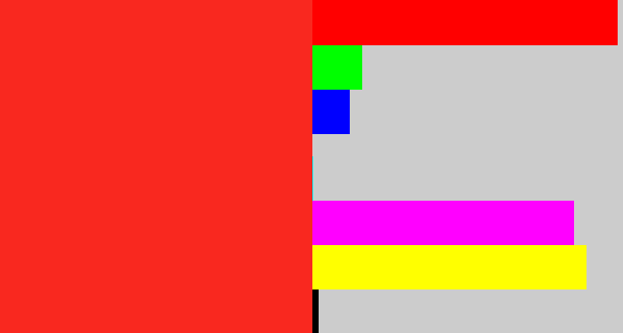 Hex color #f9281f - vermillion